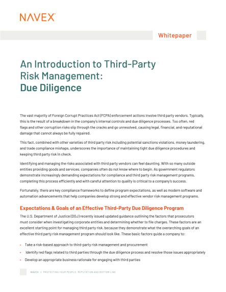 An Introduction To Third Party Risk Management Due Diligence Navex 9188